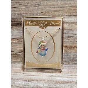 Glass Baron Snowman Necklace Handcrafted Glass Art Swarovski Elements 18" Chain